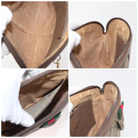 GUCCI GG Supreme Web Sherry Line Bag PVC Beige Gold 904 02 047 Auth 142652 - Picture 15 of 16